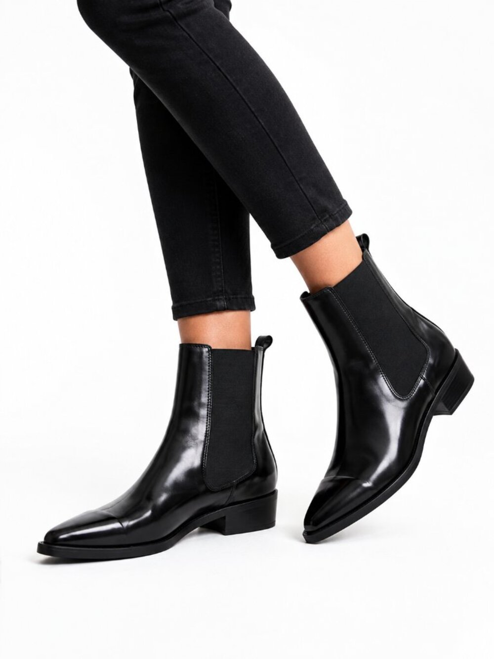 Stella McCartney Black Patent Leather Pointed Toe Chelsea Ankle Boots Size 38